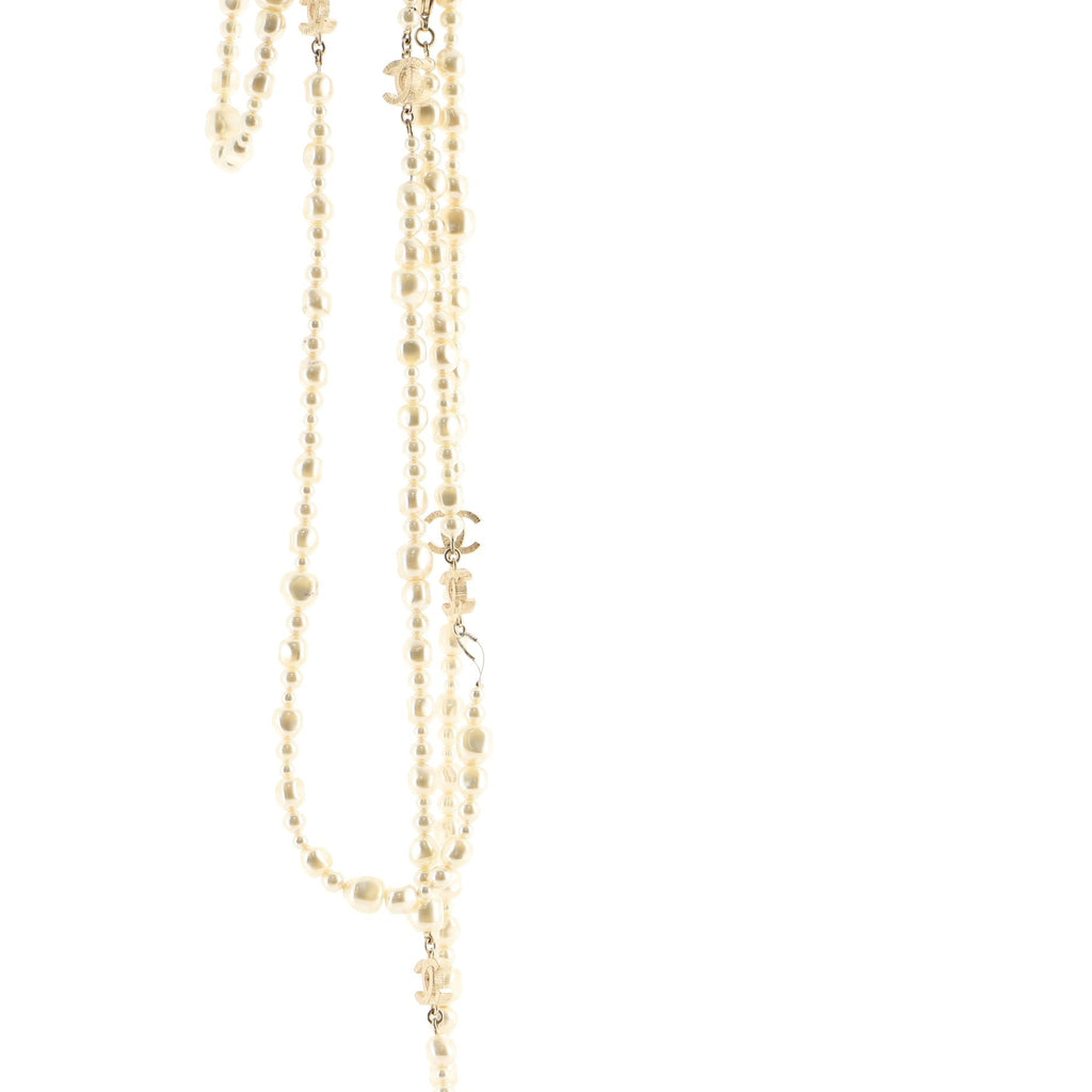 CC Long Necklace Faux Pearls and Metal