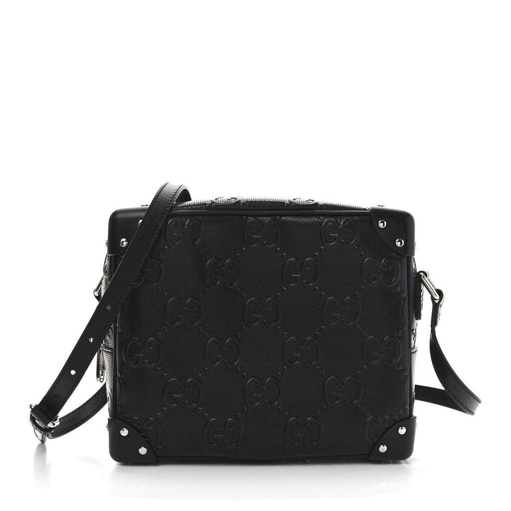 Calfskin GG Tennis Embossed Square Messenger Bag Black