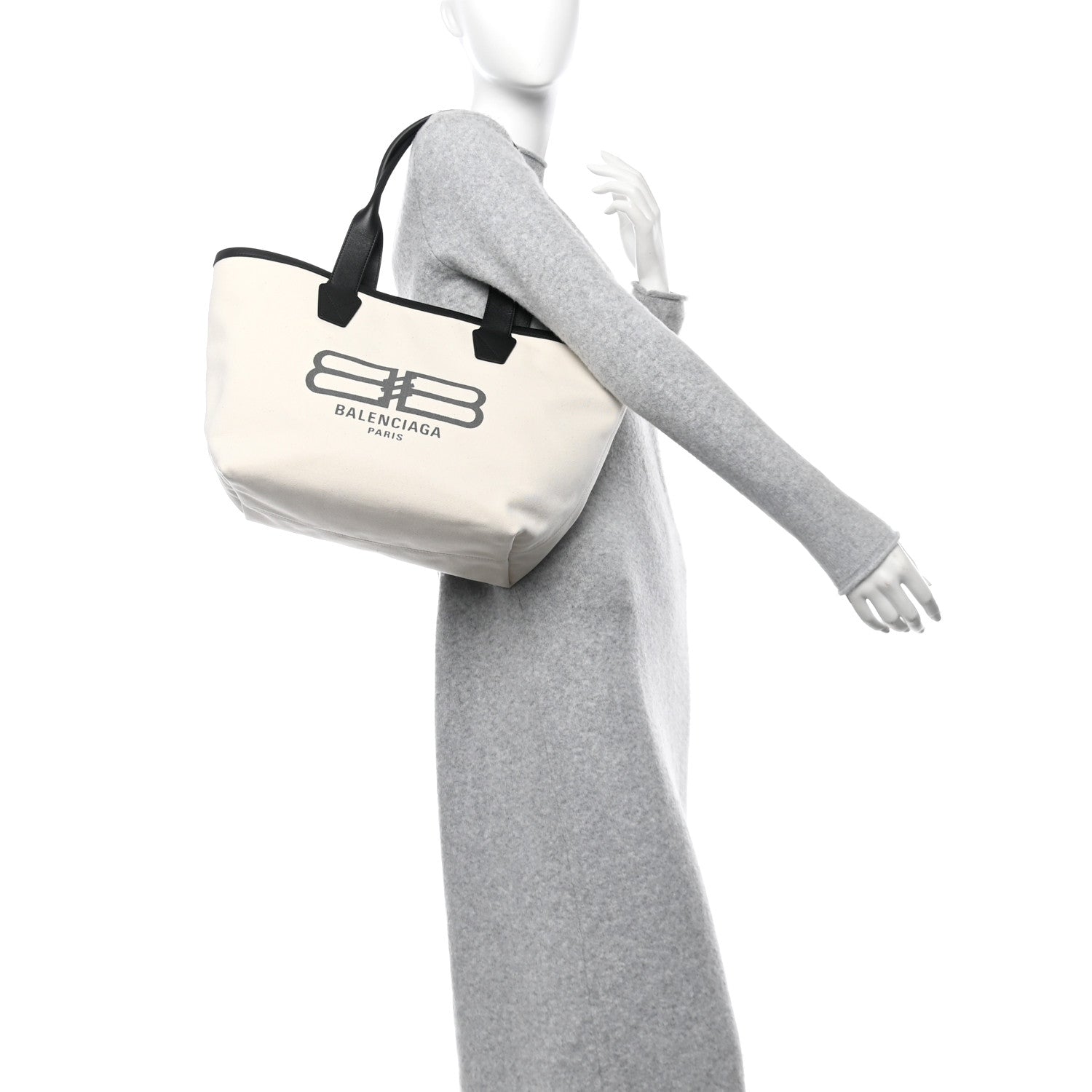 Cotton Canvas Calfskin BB Logo Jumbo Small Tote Bag Black White