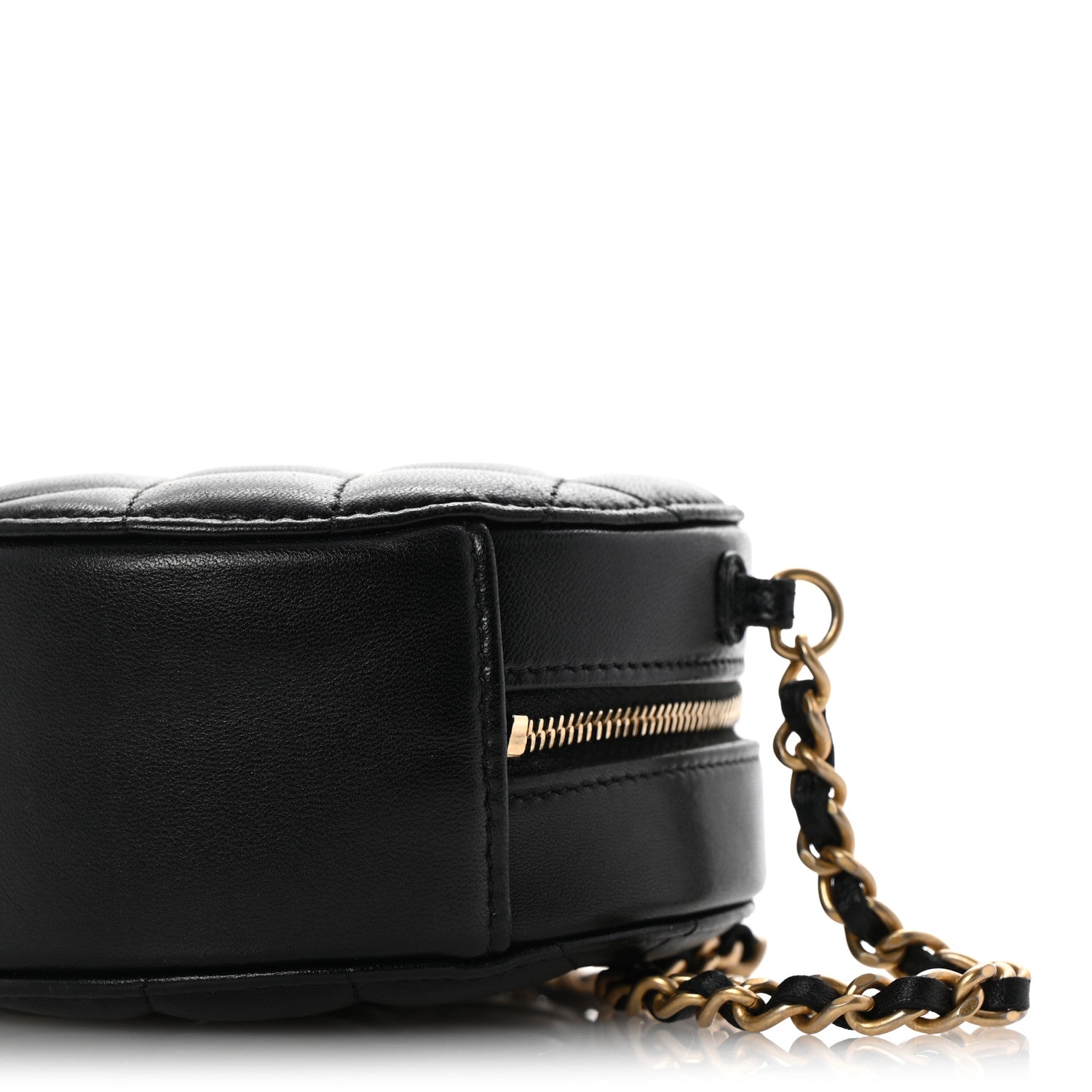 Lambskin Quilted Romance Round Clutch With Chain Black