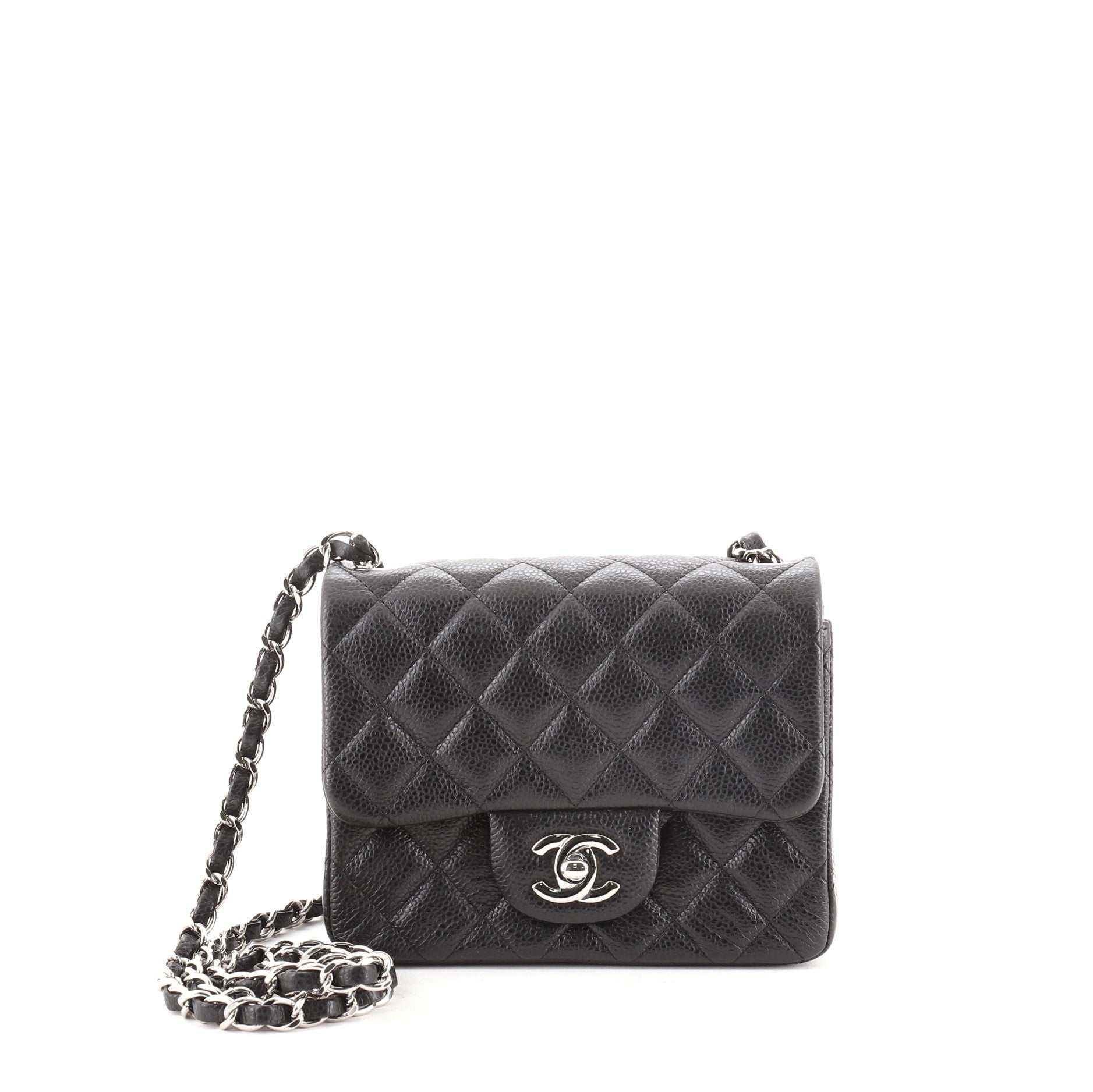 Square Classic Single Flap Bag Quilted Caviar Mini