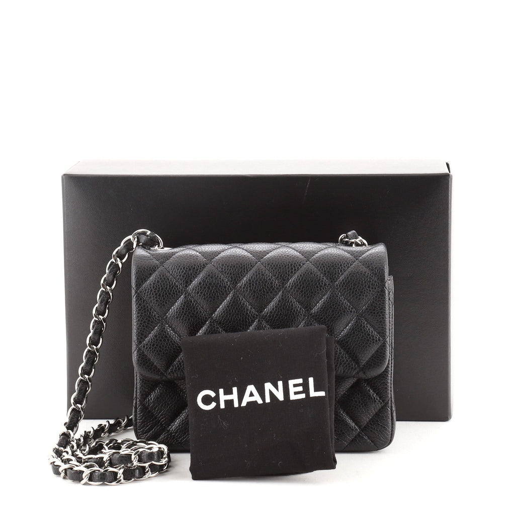 Square Classic Single Flap Bag Quilted Caviar Mini