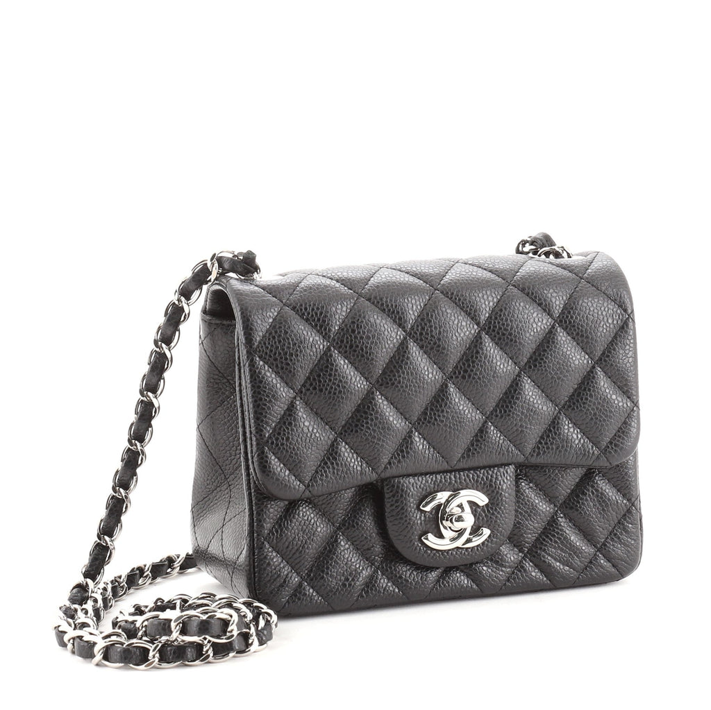 Square Classic Single Flap Bag Quilted Caviar Mini