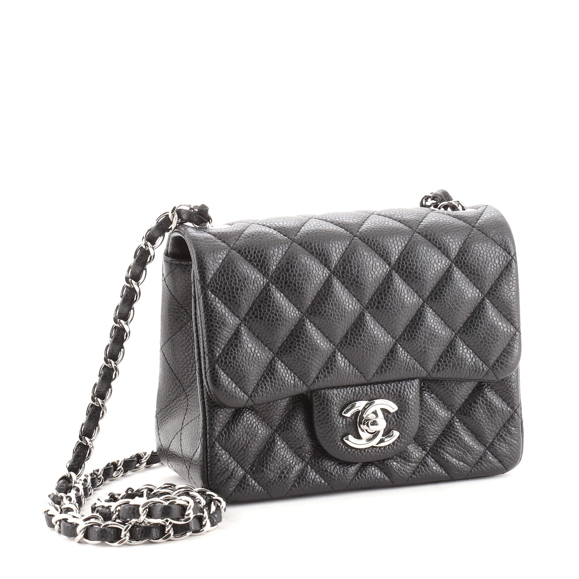 Square Classic Single Flap Bag Quilted Caviar Mini