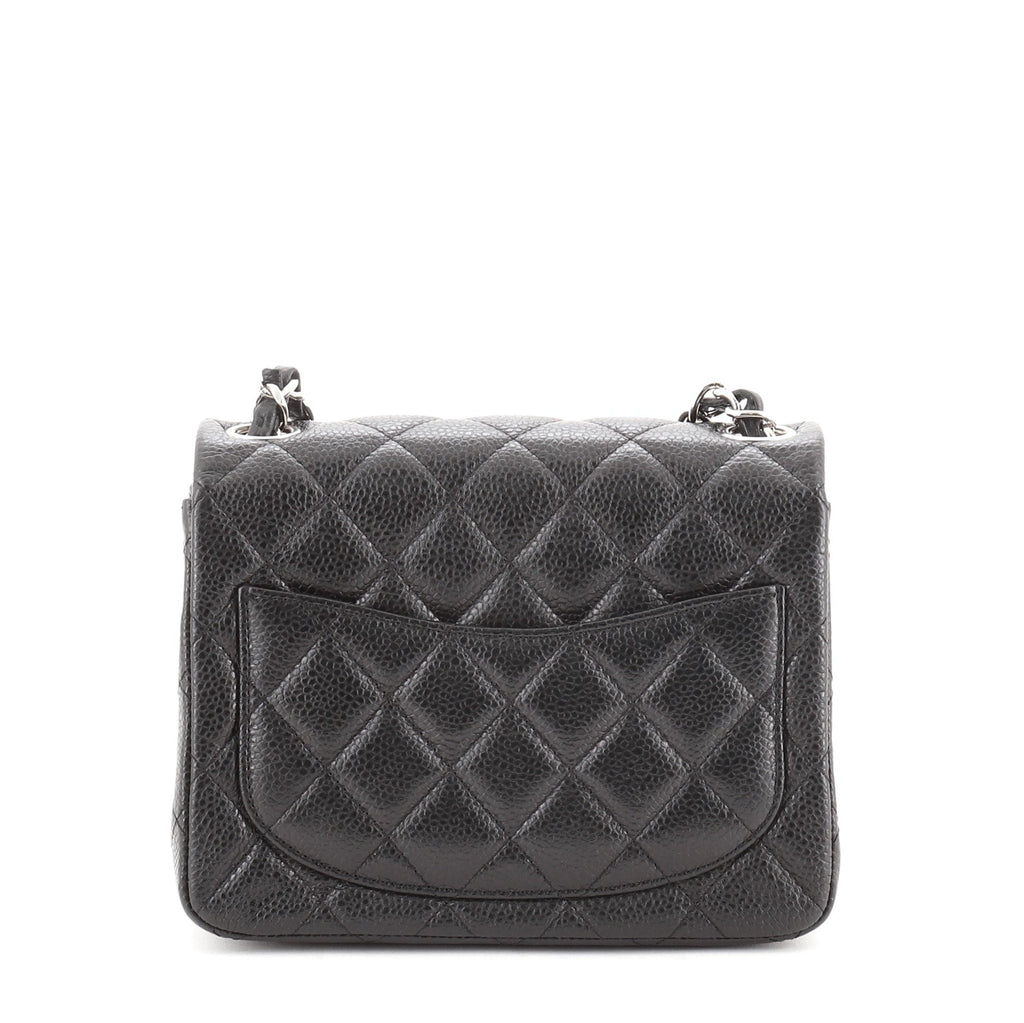 Square Classic Single Flap Bag Quilted Caviar Mini