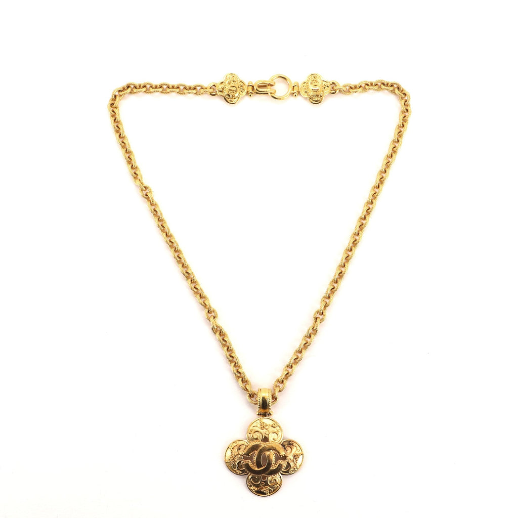 Patterned CC Cross Pendant Necklace Metal