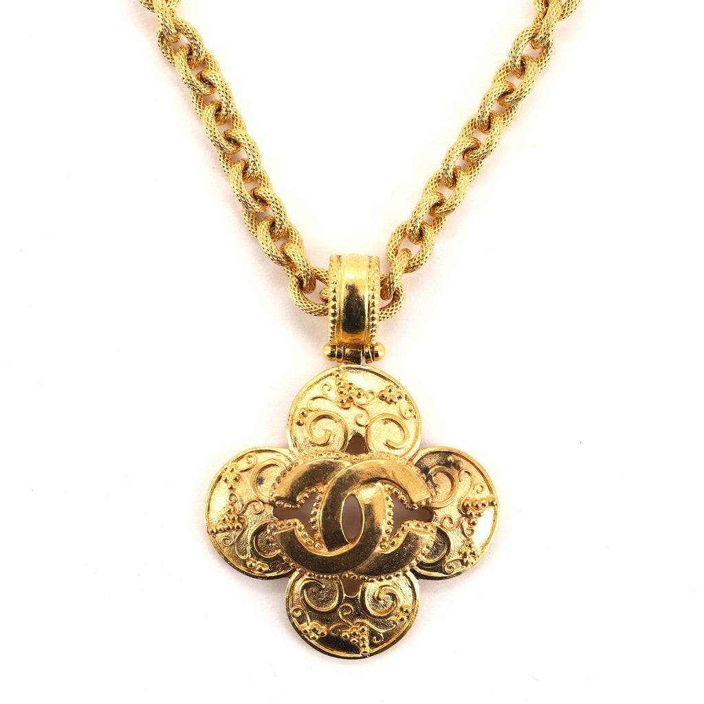 Patterned CC Cross Pendant Necklace Metal
