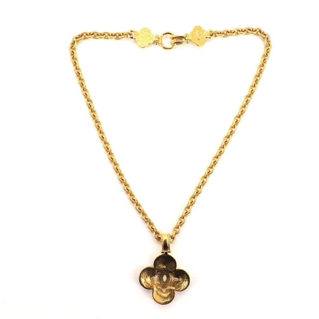 Patterned CC Cross Pendant Necklace Metal