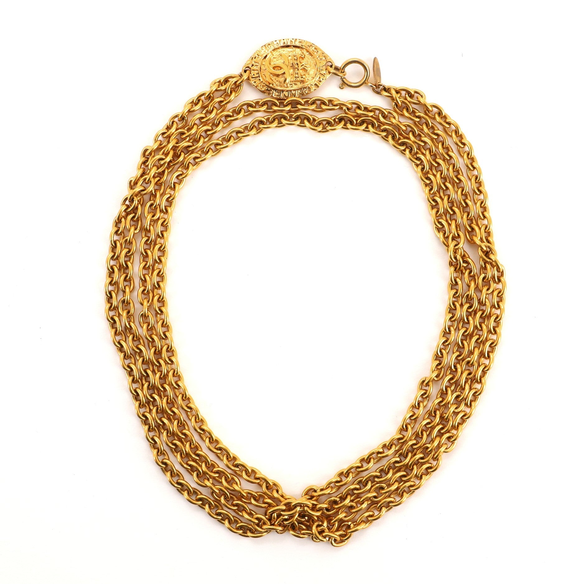 CC Medalion Double Chain Necklace Metal