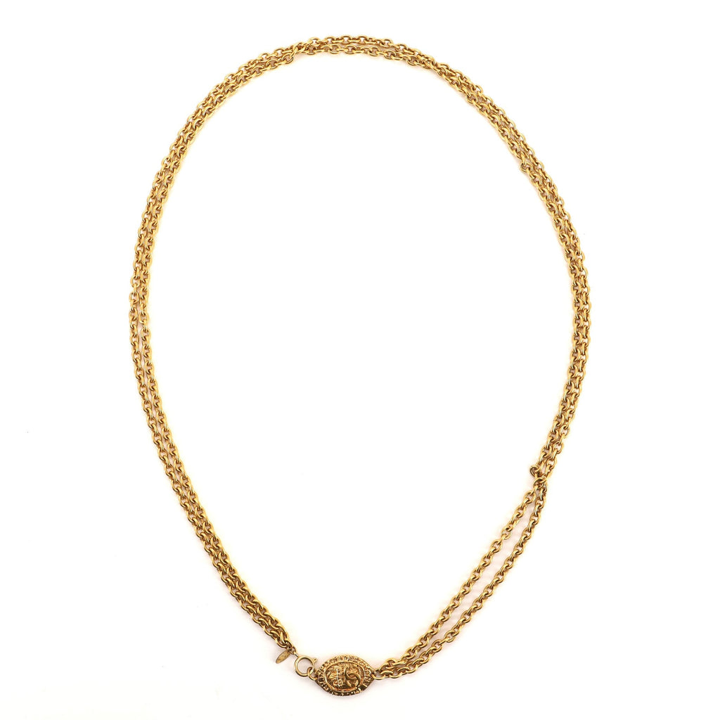 CC Medalion Double Chain Necklace Metal