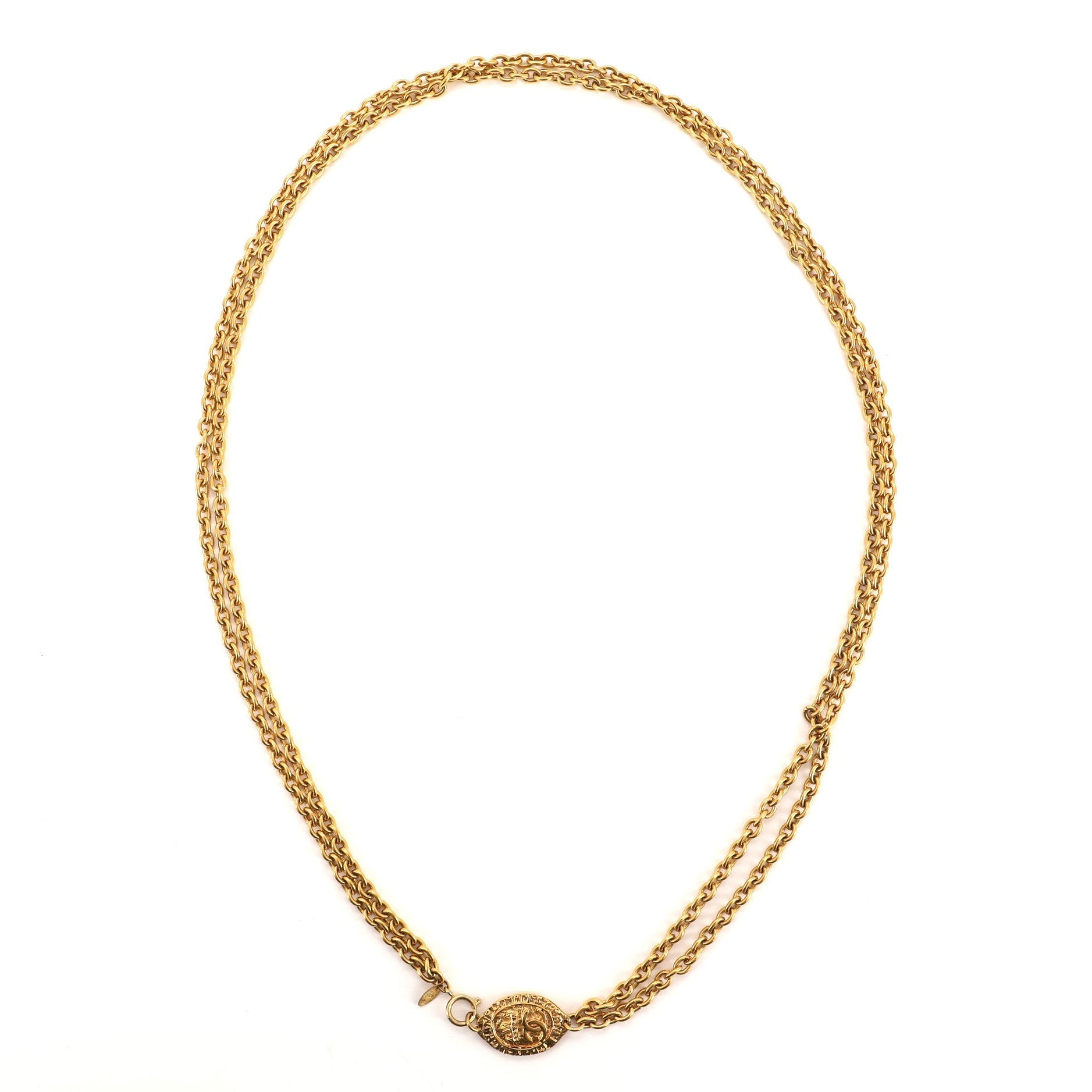 CC Medalion Double Chain Necklace Metal