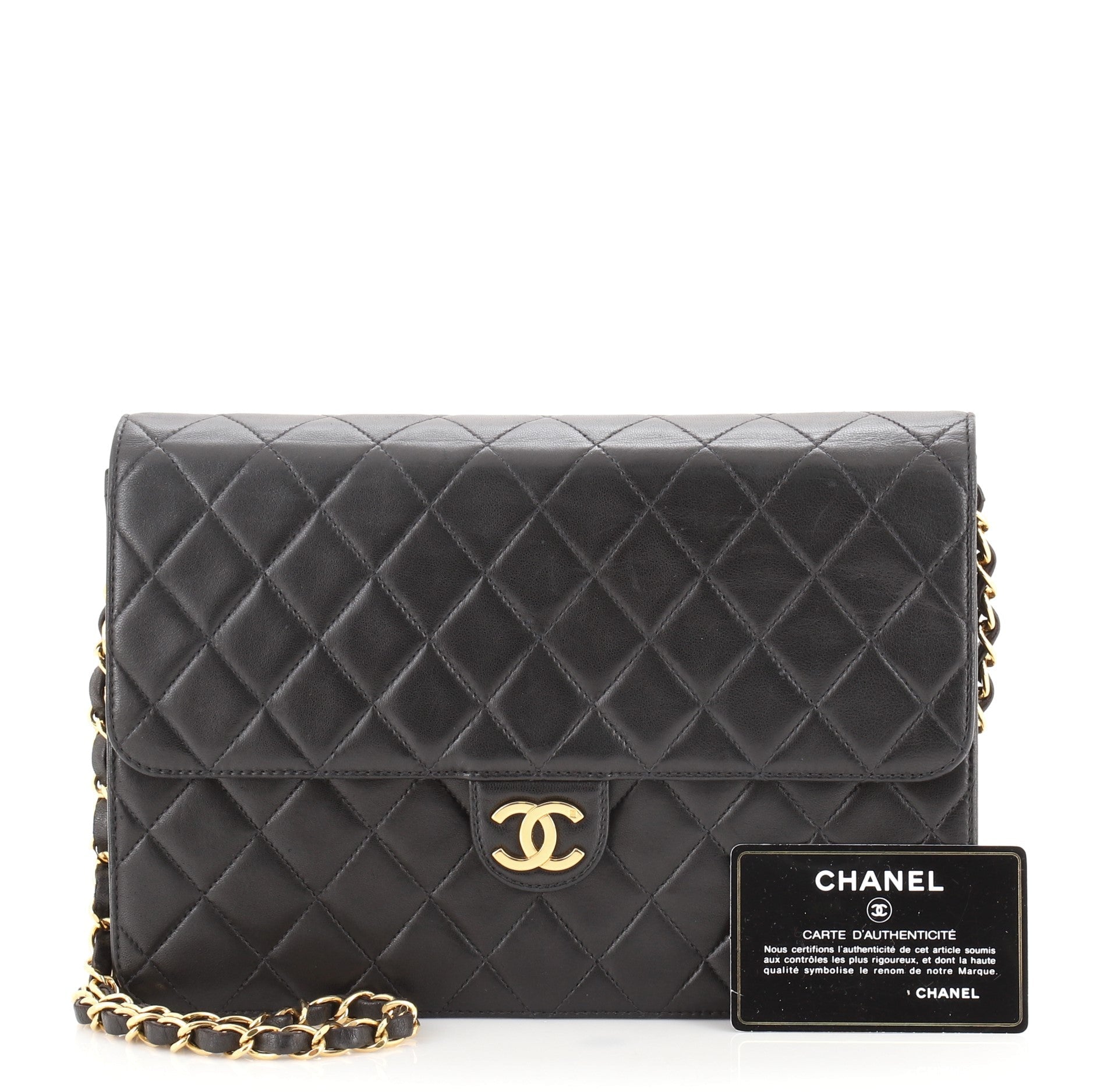 Vintage Clutch with Chain Quilted Leather Medium