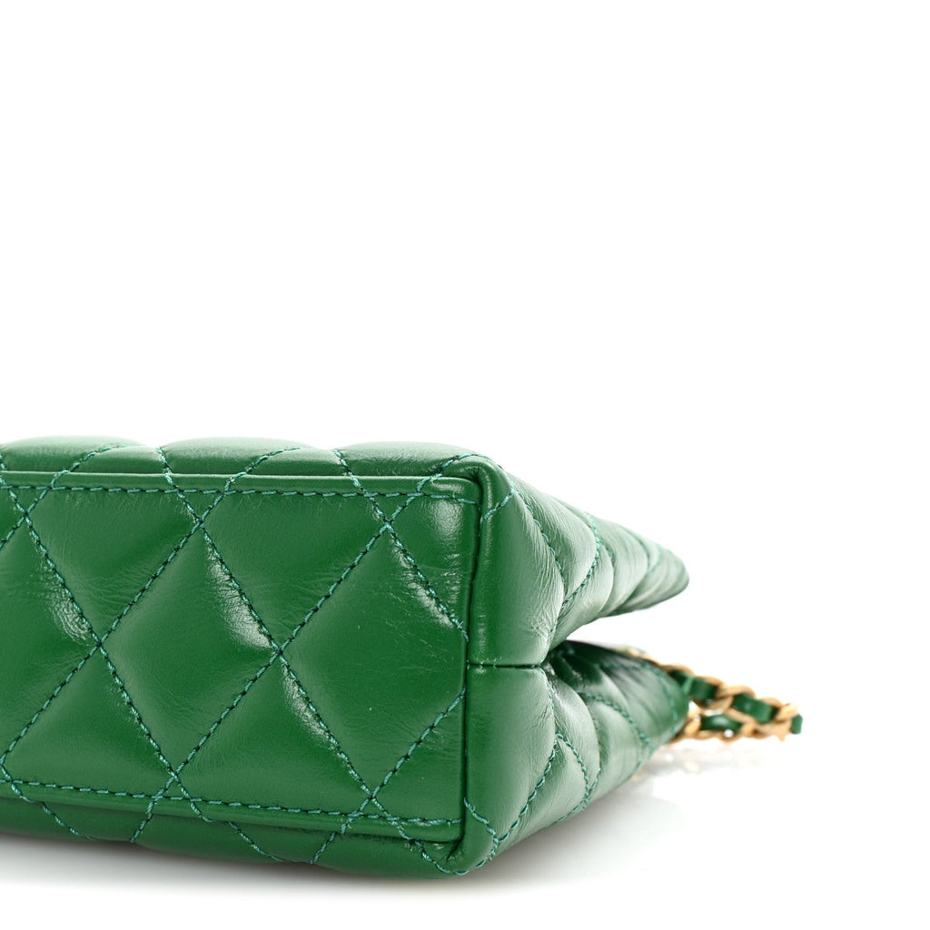 Shiny Aged Calfskin Quilted Nano Kelly Shopper Green