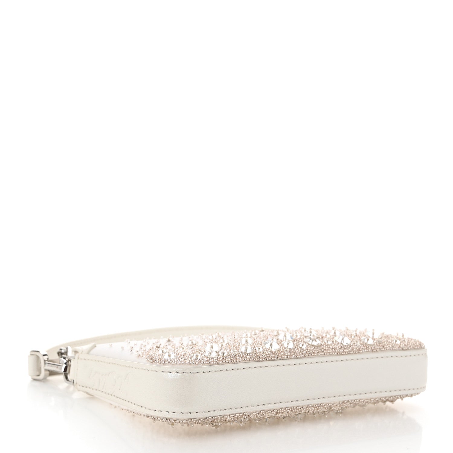 Mesh Fabric Crystal Embellished Mini Loubila Chain Clutch Bianco Silver