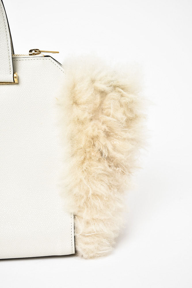 Valextra Grey Leather Fur Sided Top Handle with Strap