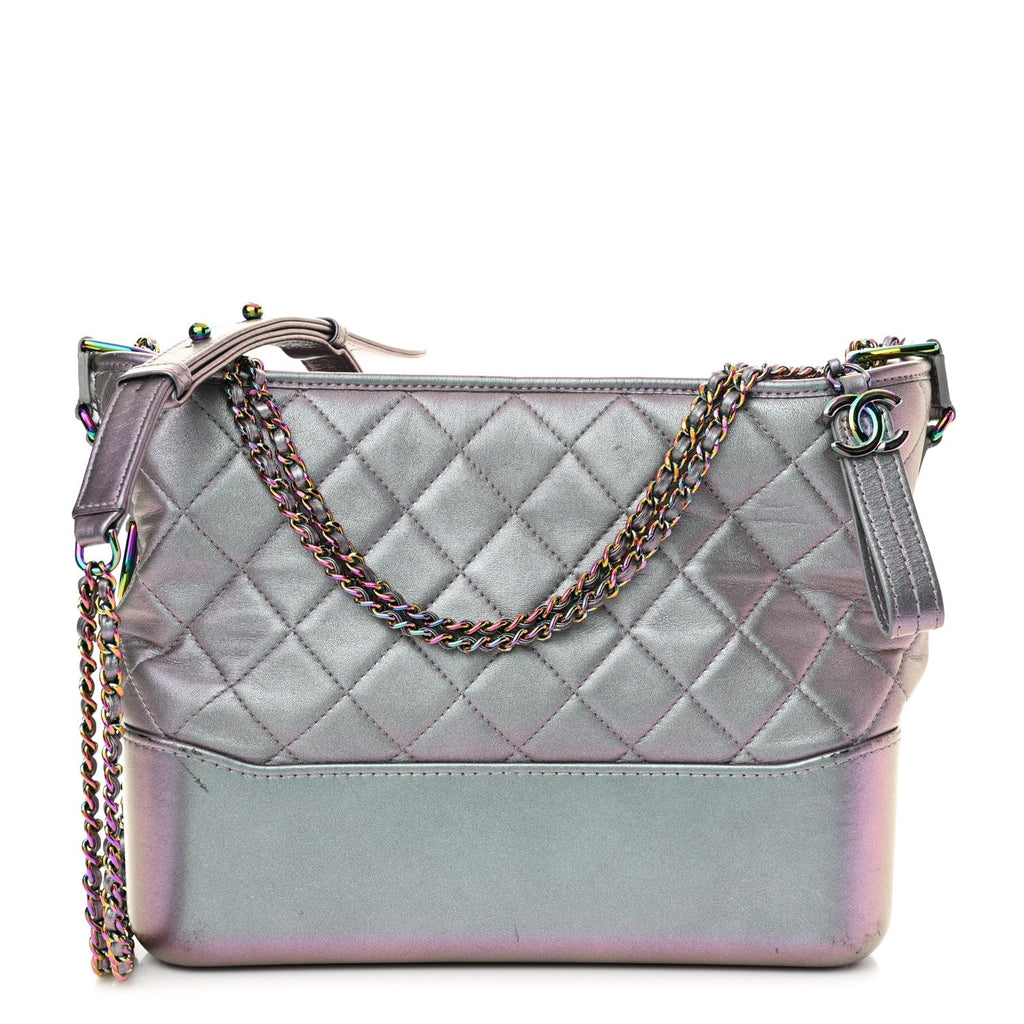 Iridescent Lambskin Calfskin Quilted Medium Gabrielle Hobo Light Purple