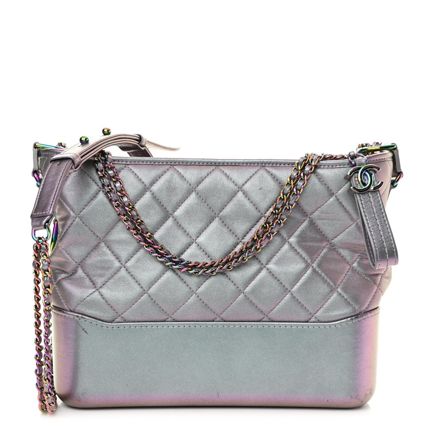 Iridescent Lambskin Calfskin Quilted Medium Gabrielle Hobo Light Purple