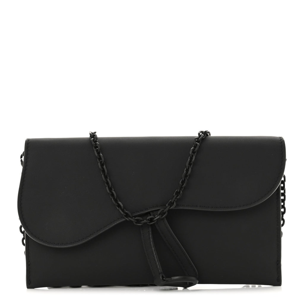 Ultra Matte Calfskin Saddle Chain Wallet Pouch Black