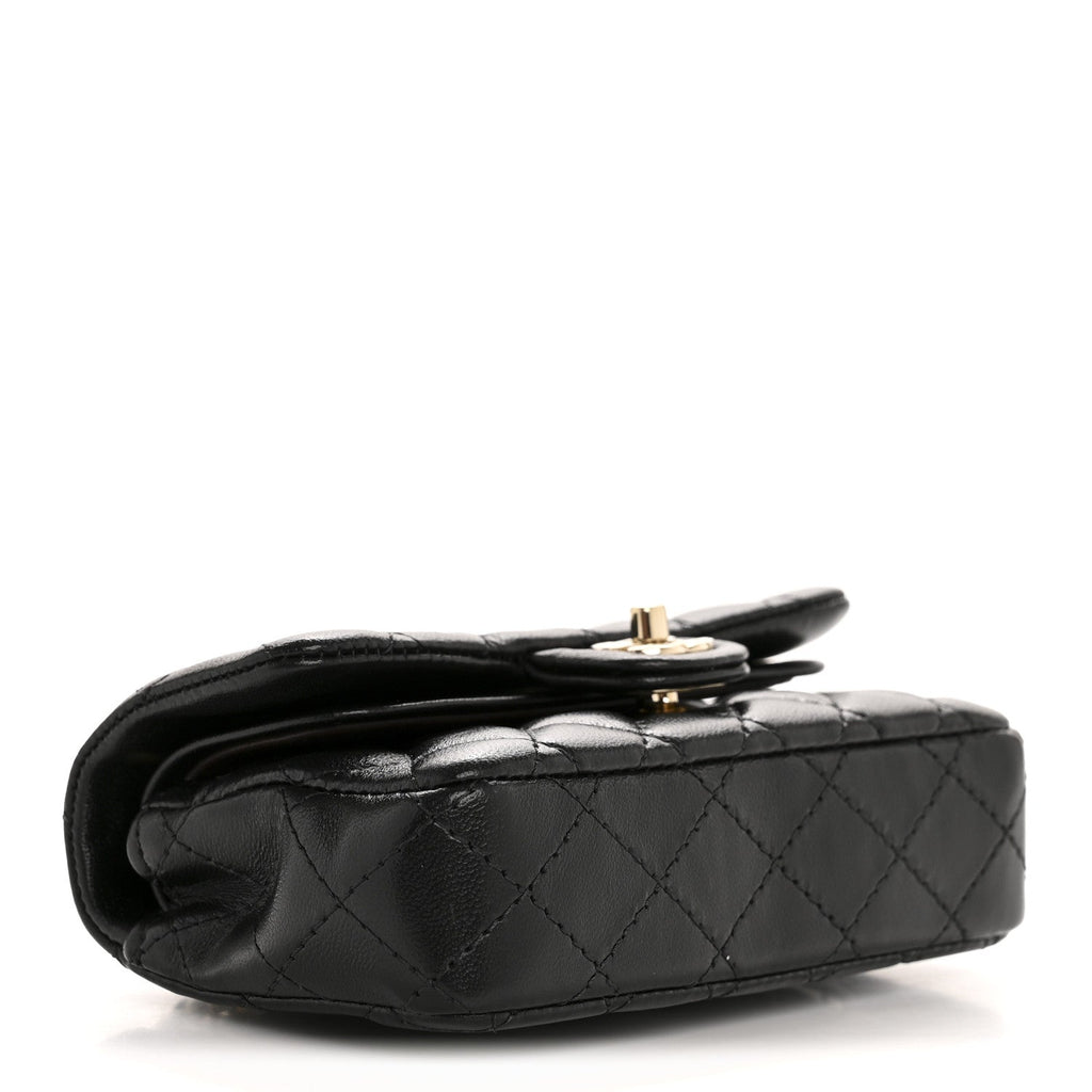 Lambskin Quilted Mini Double Flap With Hook Black