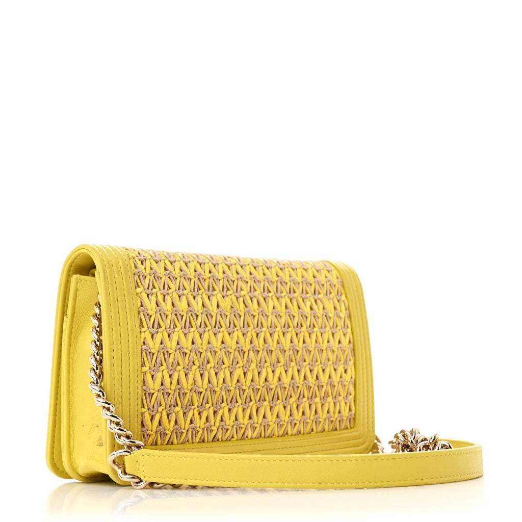 Lambskin Cotten Woven Boy Wallet On Chain WOC Yellow