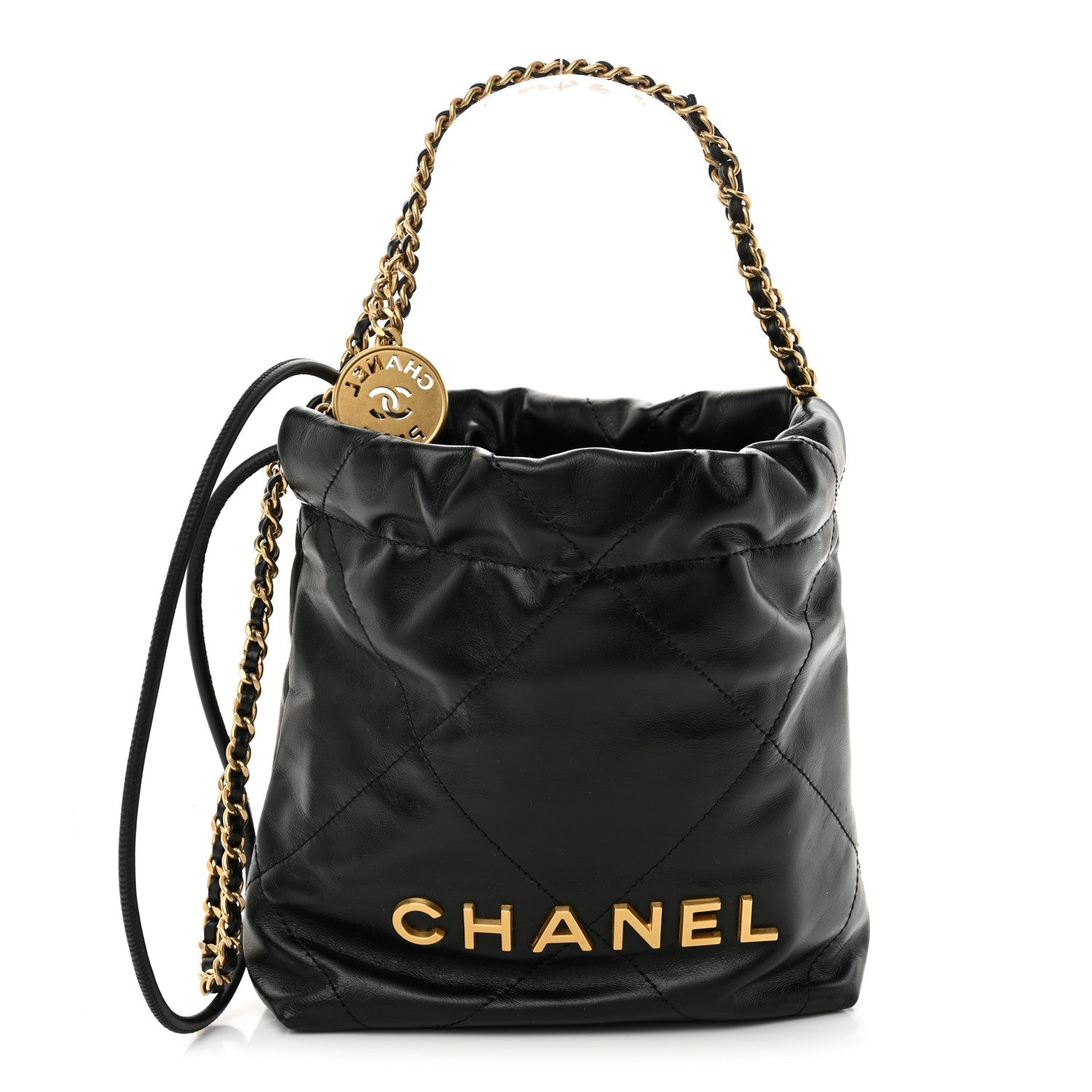 Shiny Calfskin Quilted Mini Chanel 22 Black