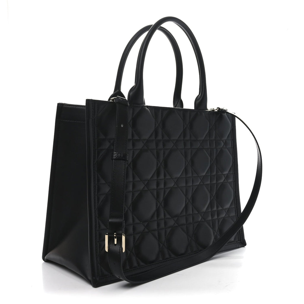 Calfskin Macro Cannage Medium Book Tote Black