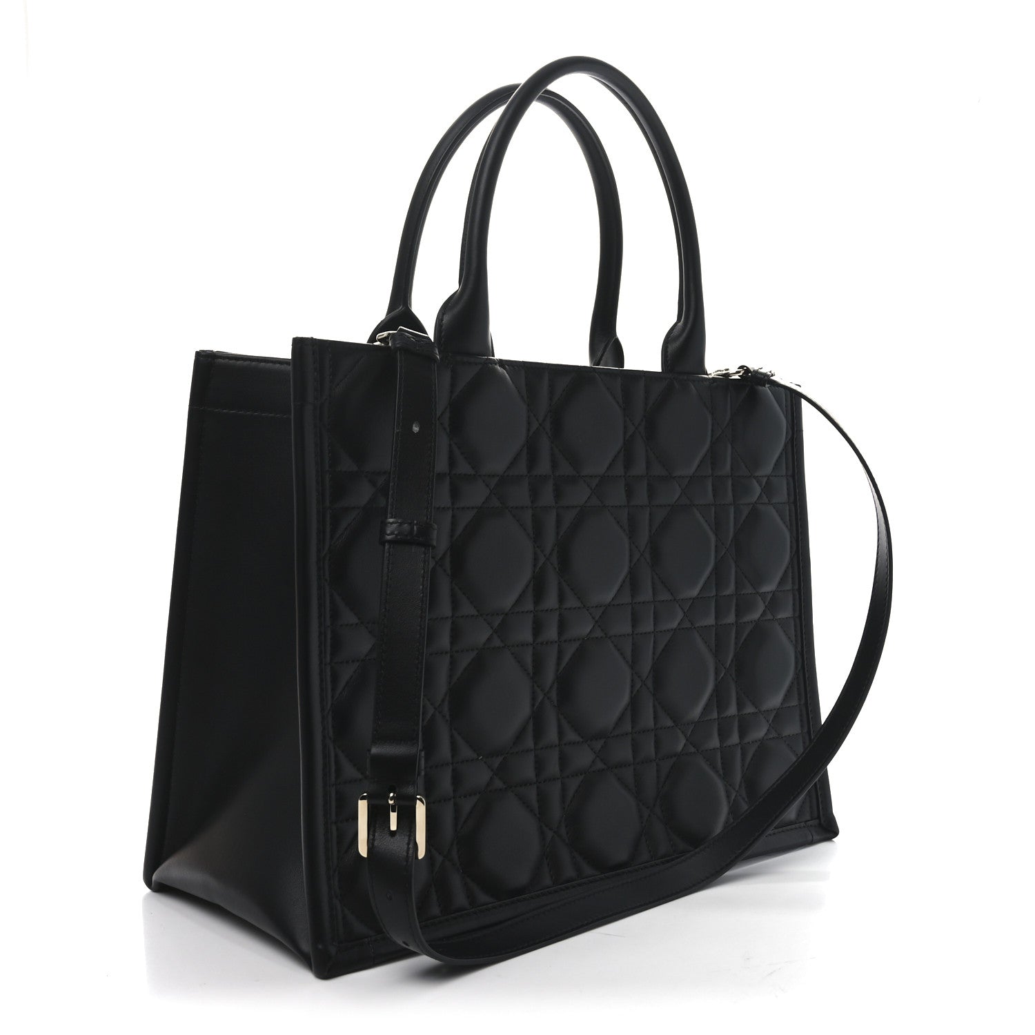 Calfskin Macro Cannage Medium Book Tote Black