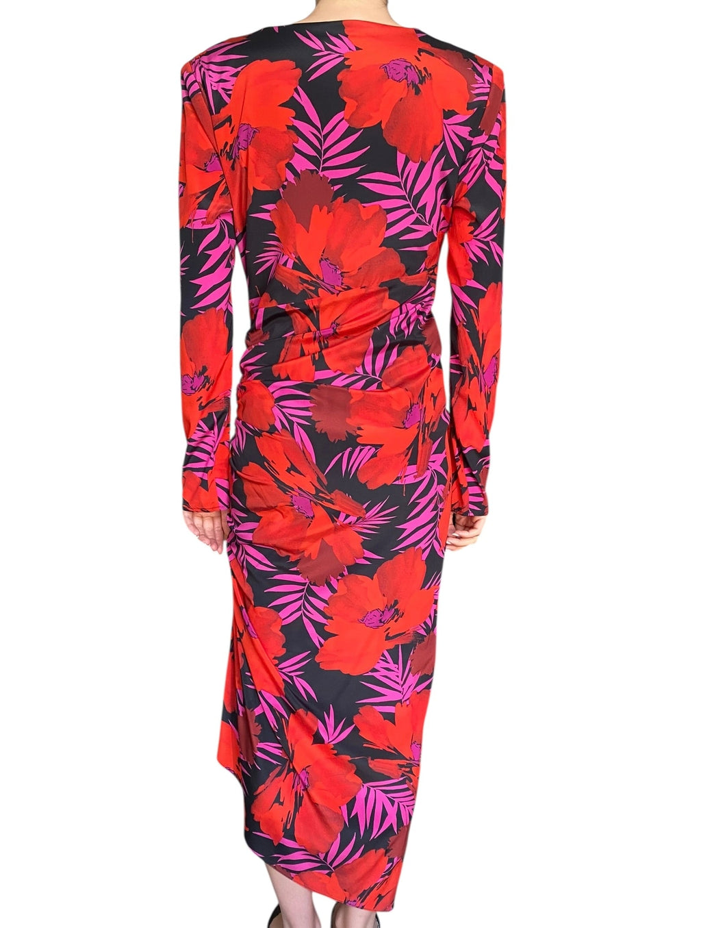 Veronica Beard Red Silk Floral Printed Longsleeve Maxi Dress - 10
