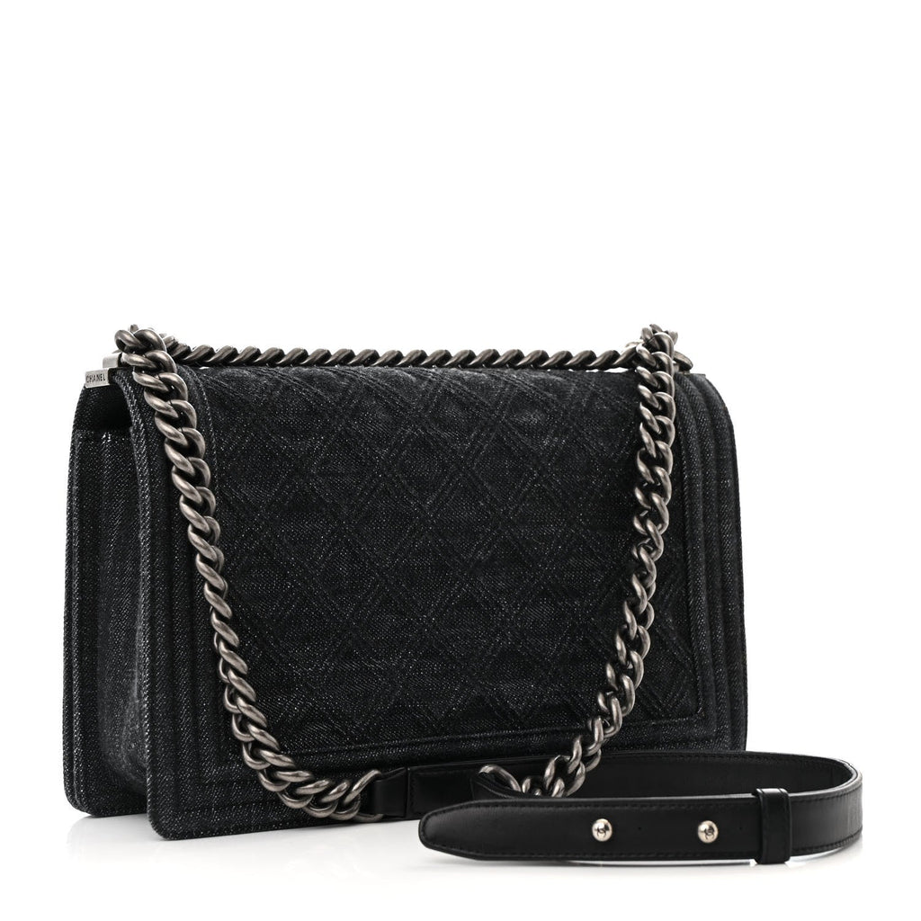 Denim Quilted Medium Boy Flap Black