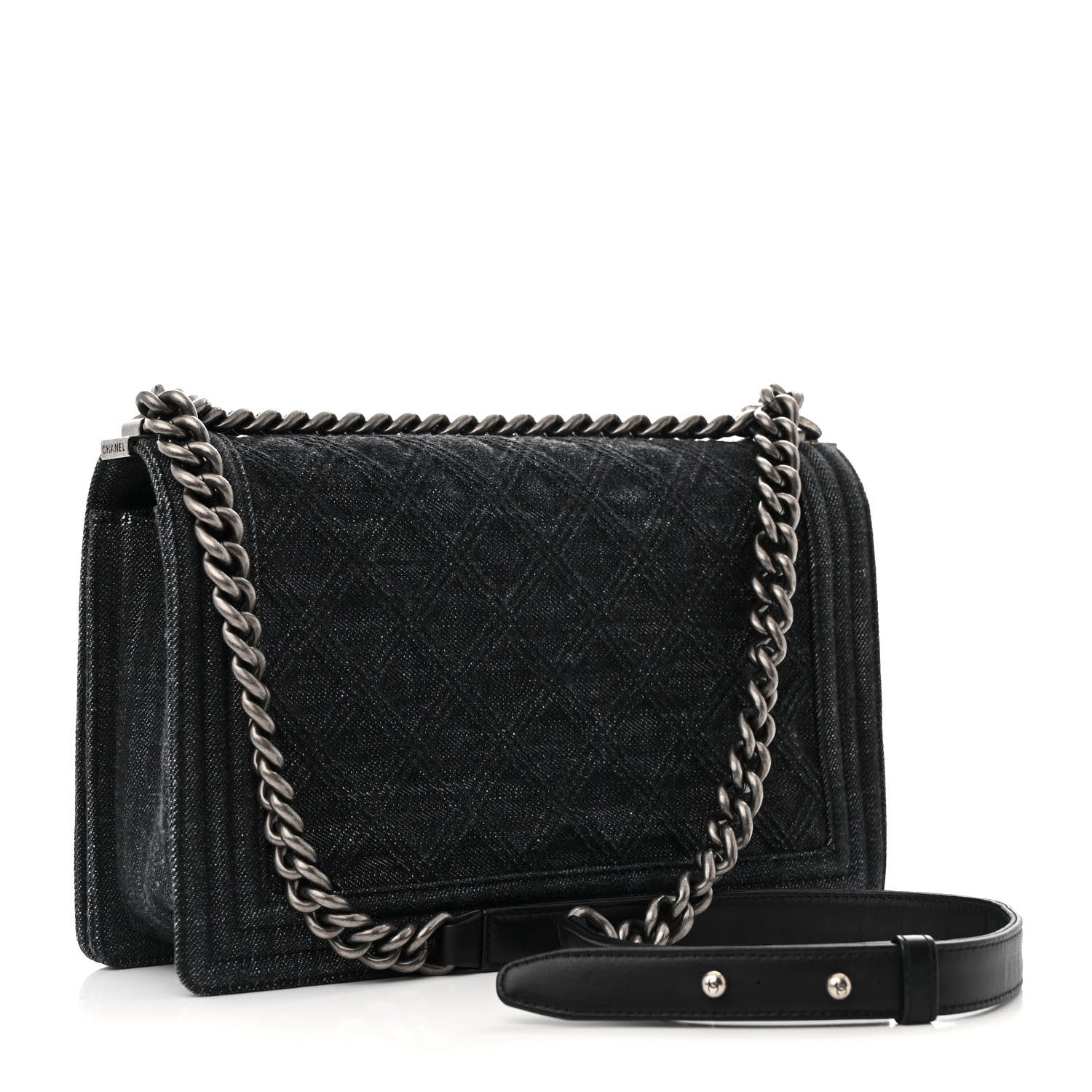 Denim Quilted Medium Boy Flap Black
