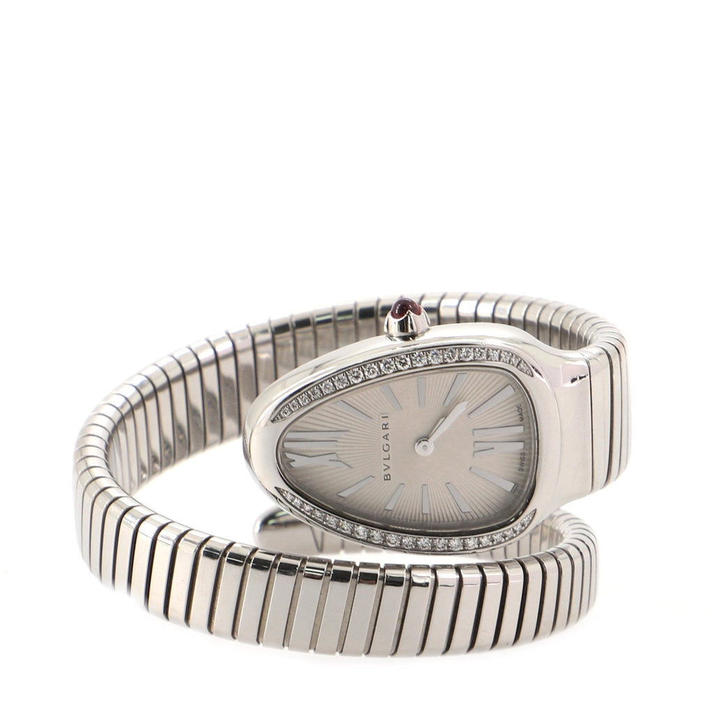 Serpenti Tubogas Single Spiral Quartz Watch Stainless Steel with Diamond Bezel 23