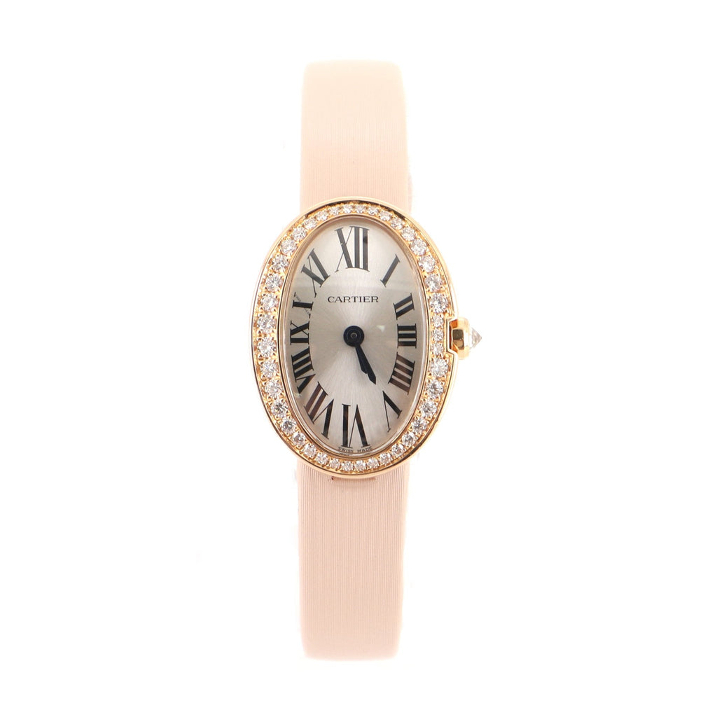 Baignoire Quartz Watch Rose Gold and Satin with Diamond Bezel 18