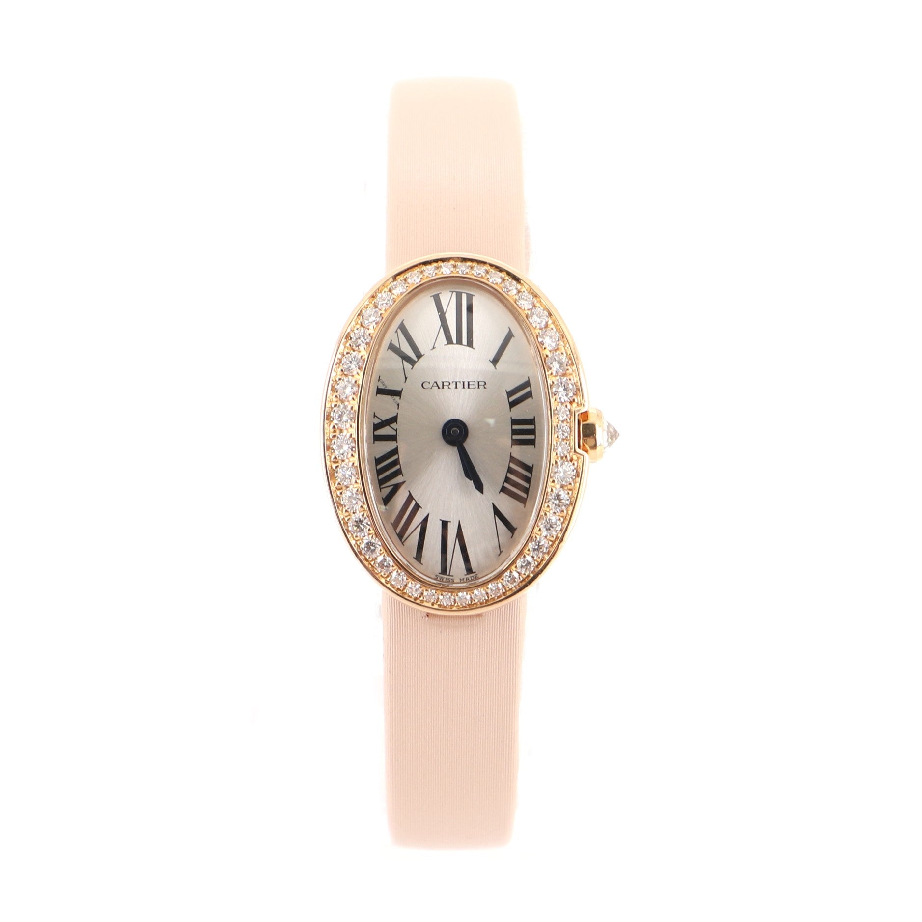 Baignoire Quartz Watch Rose Gold and Satin with Diamond Bezel 18