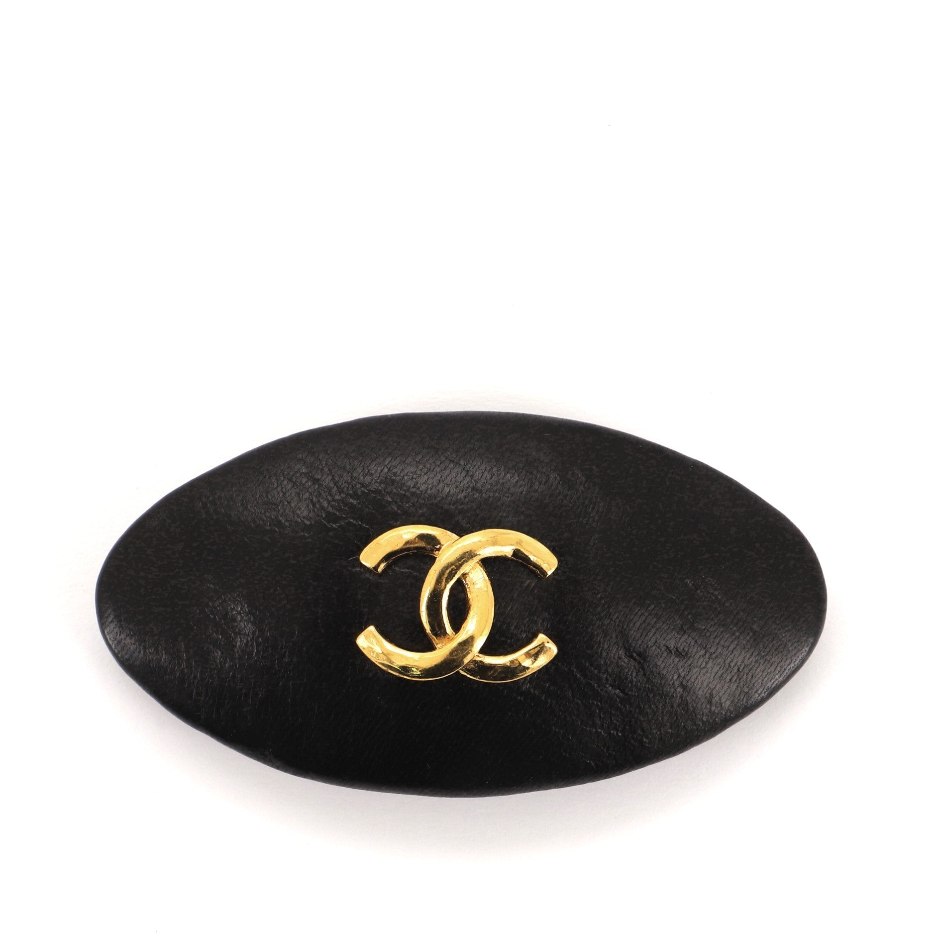 CC Oval Hair Barrette Leather XS