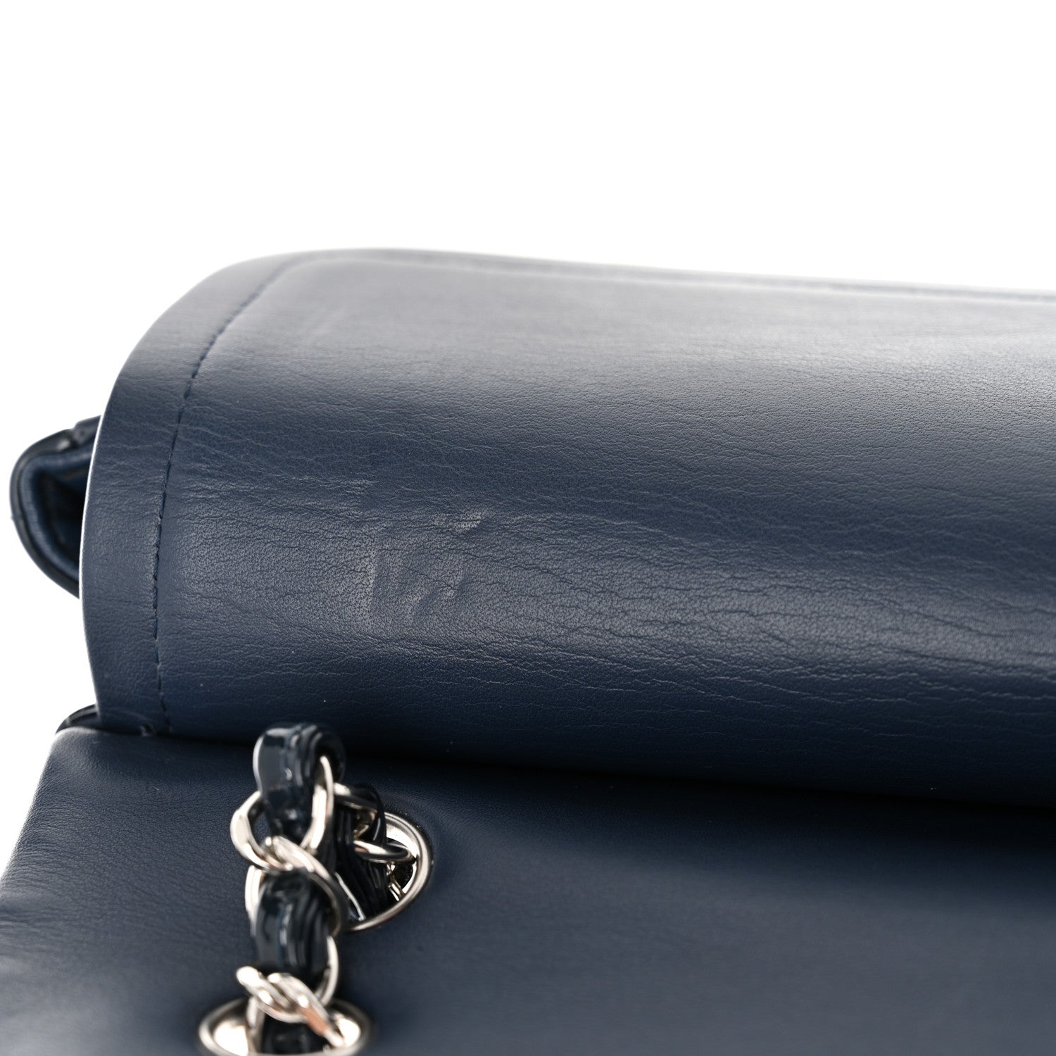Patent Chevron Quilted Medium Double Flap Navy