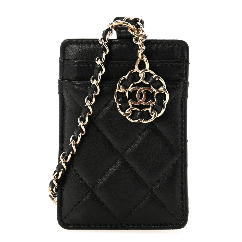 Lambskin Quilted  Holder On Chain Black