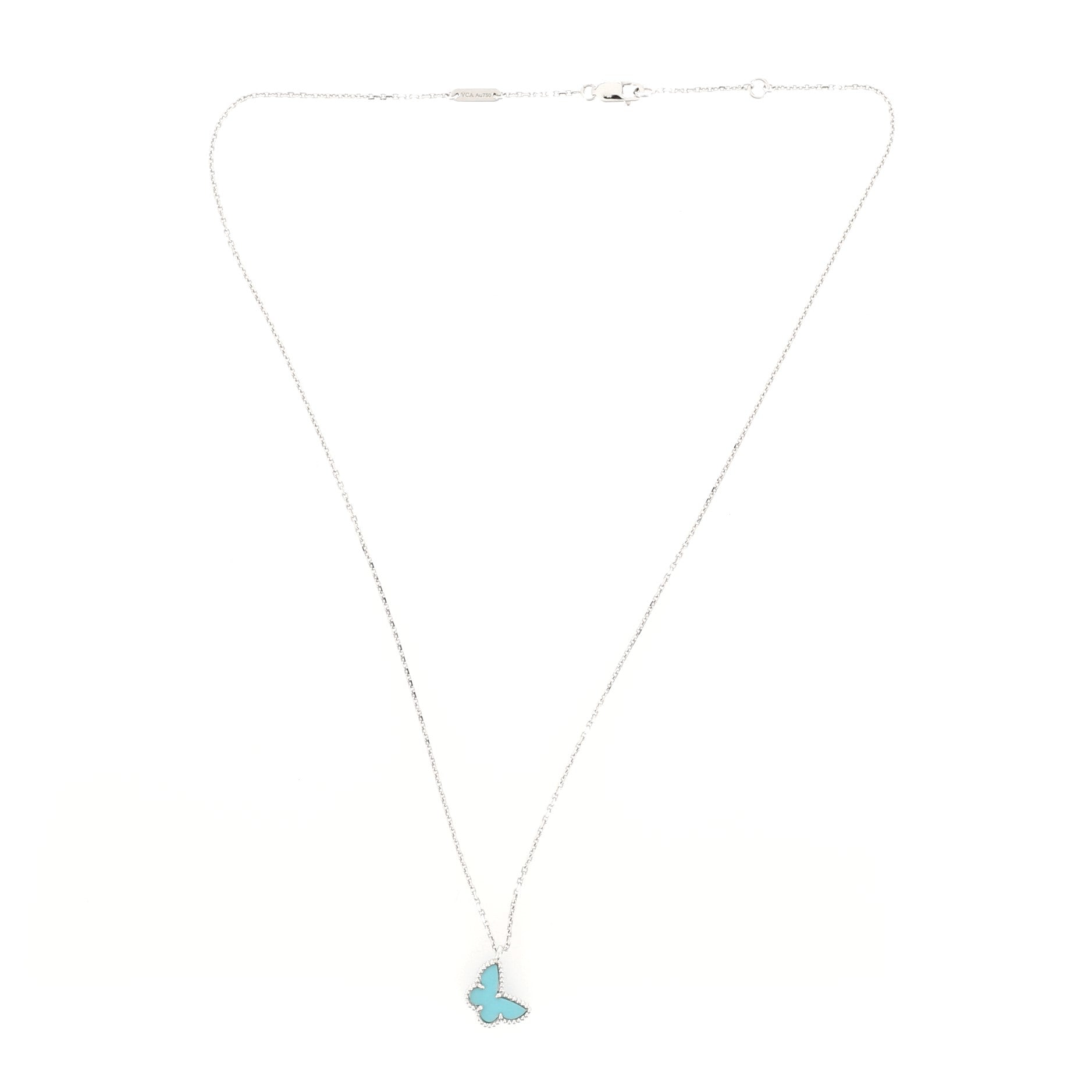 Sweet Alhambra Butterfly Pendant 18K White Gold and Turquoise Necklace