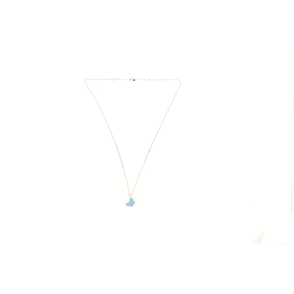 Sweet Alhambra Butterfly Pendant 18K White Gold and Turquoise Necklace