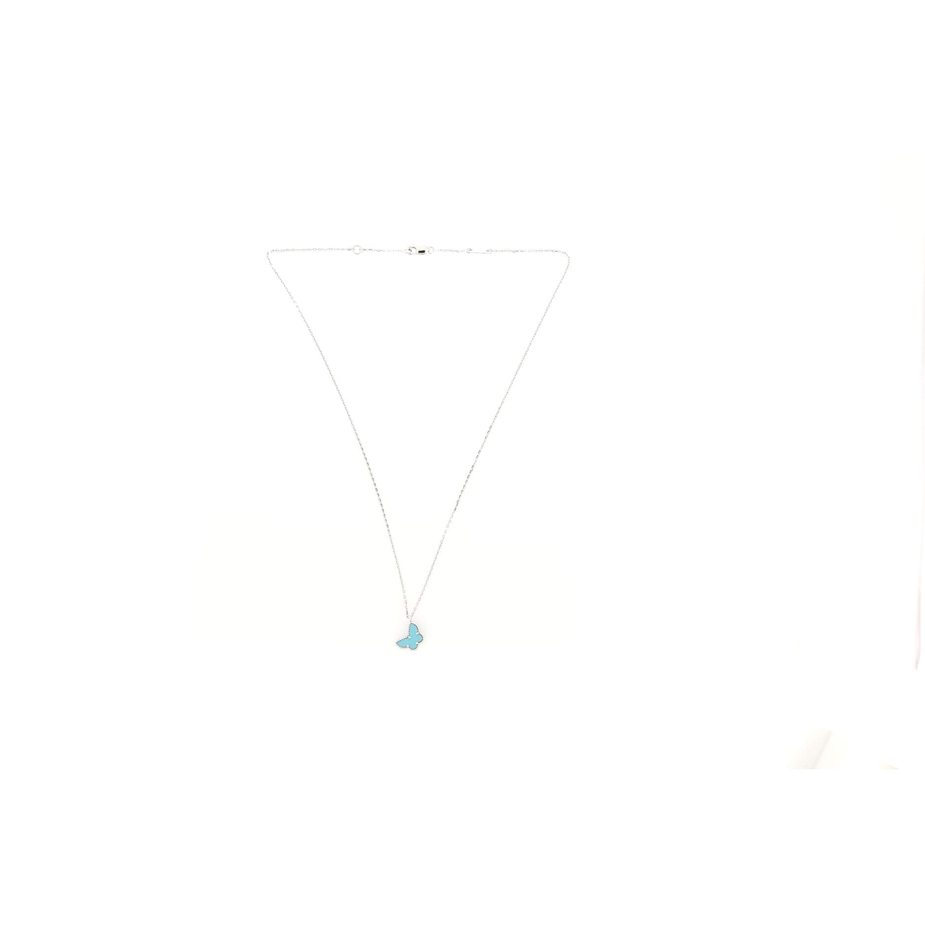 Sweet Alhambra Butterfly Pendant 18K White Gold and Turquoise Necklace