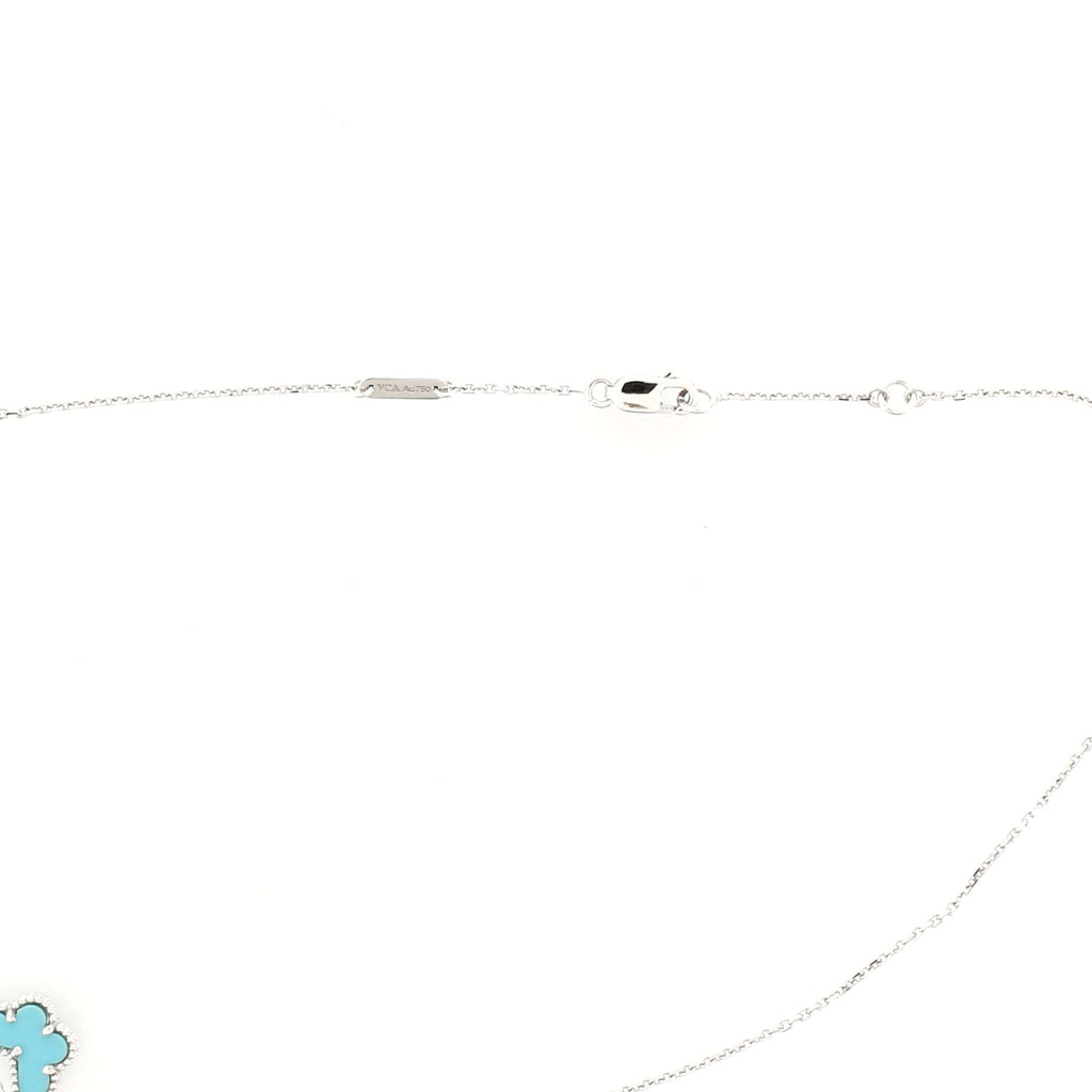 Sweet Alhambra Butterfly Pendant 18K White Gold and Turquoise Necklace