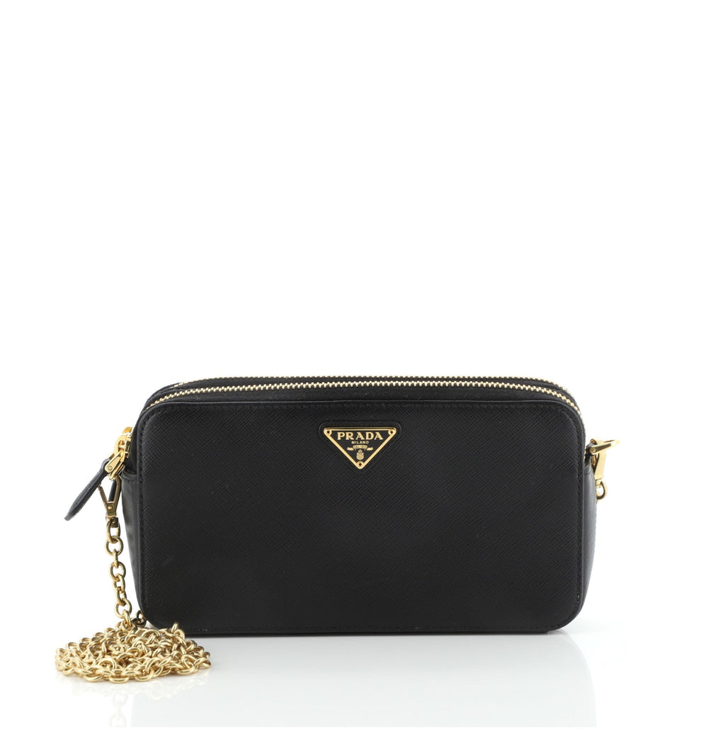 Double Zip Wallet on Chain Crossbody Saffiano Leather Mini