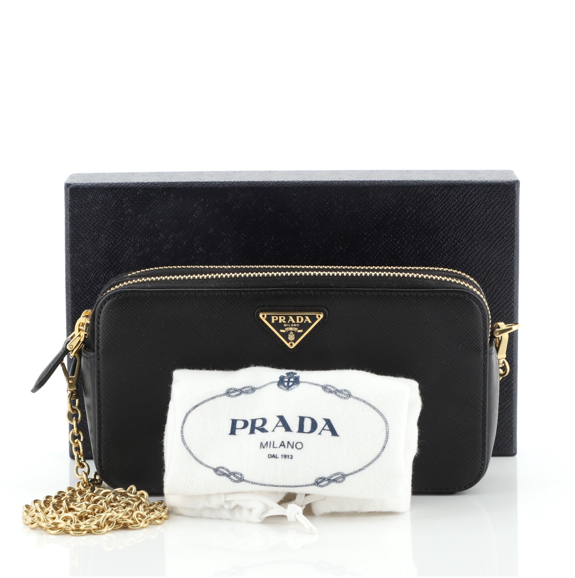 Double Zip Wallet on Chain Crossbody Saffiano Leather Mini