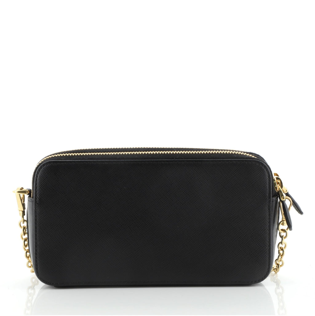 Double Zip Wallet on Chain Crossbody Saffiano Leather Mini