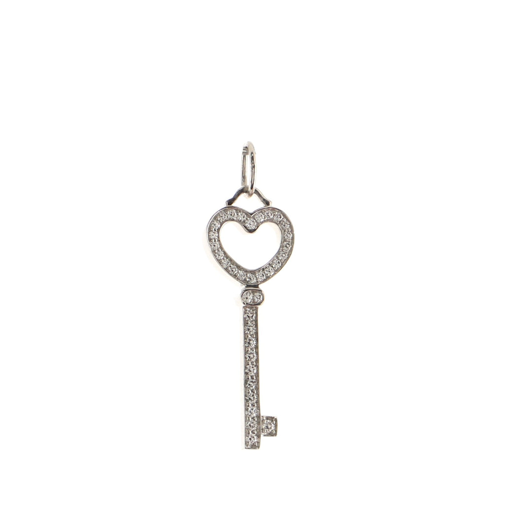 Heart Key Pendant Necklace Platinum with Pave Diamonds Mini