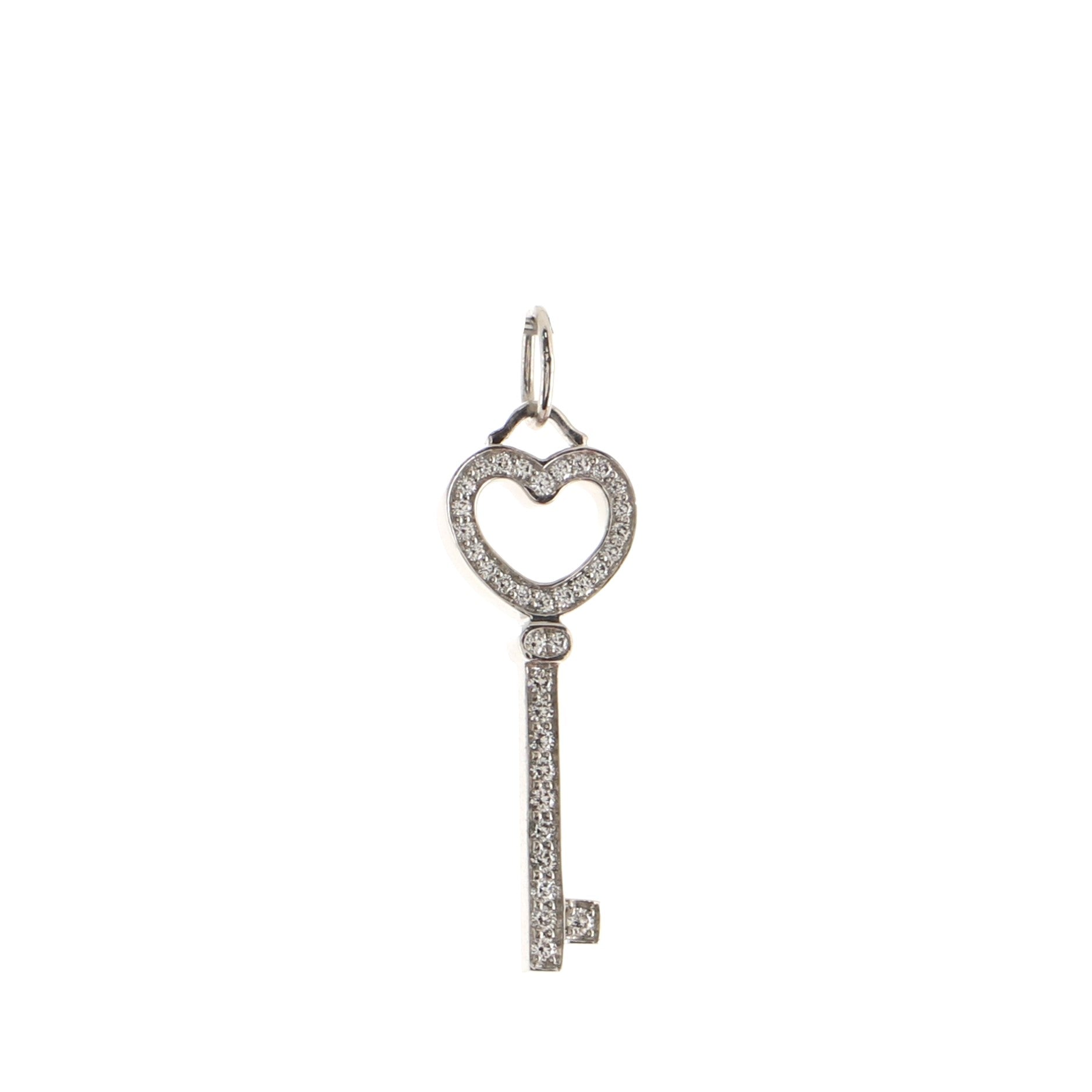 Heart Key Pendant Necklace Platinum with Pave Diamonds Mini