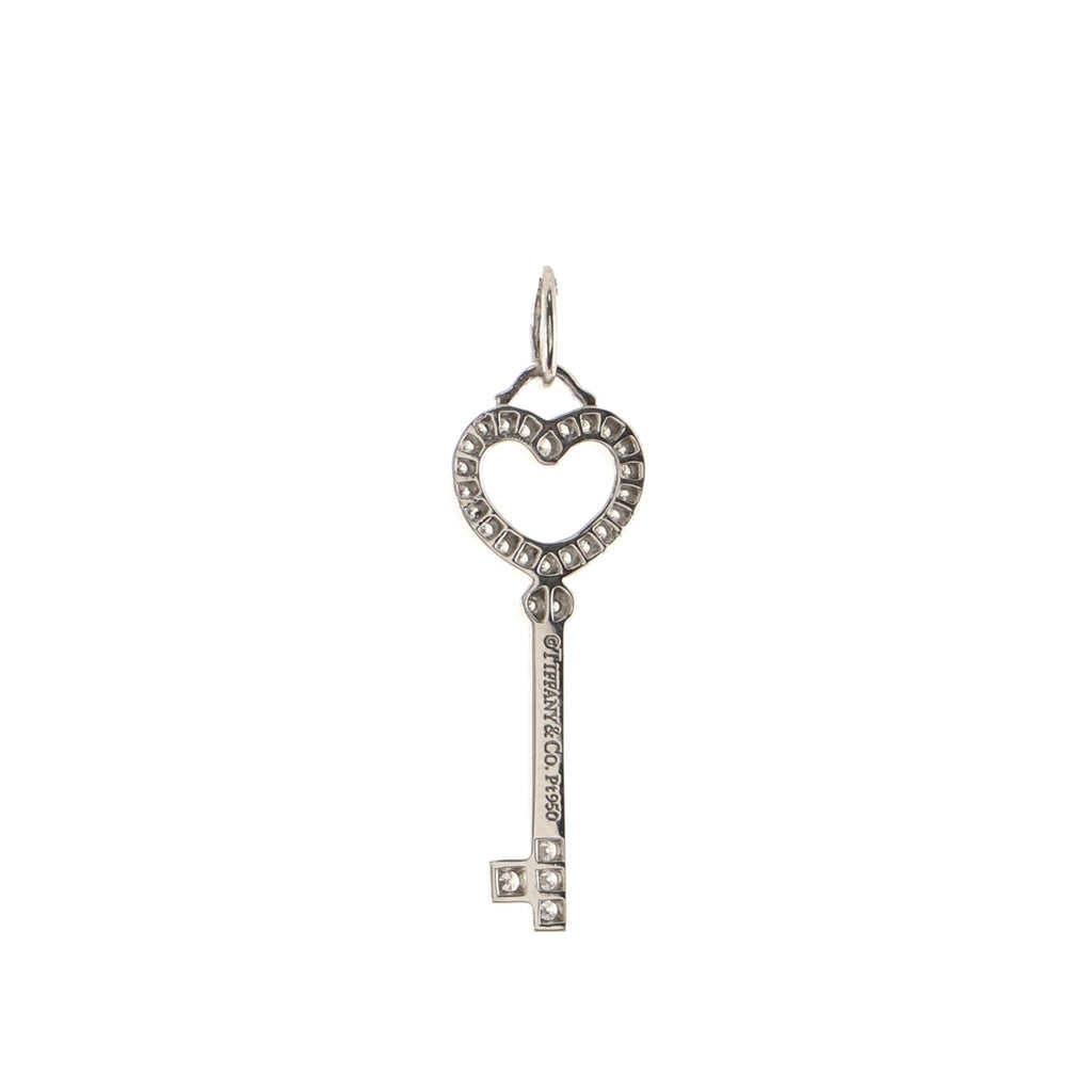 Heart Key Pendant Necklace Platinum with Pave Diamonds Mini