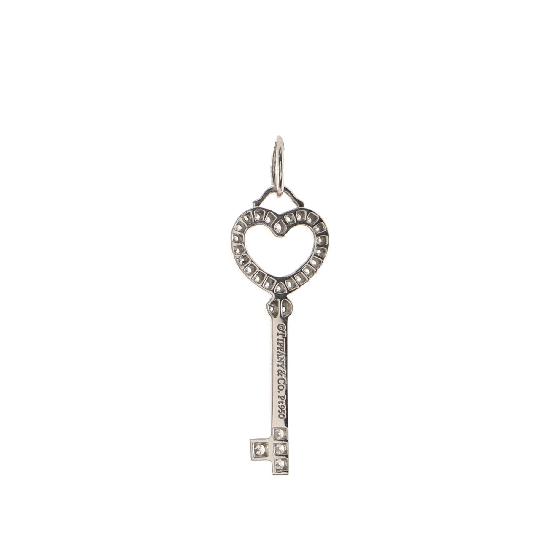 Heart Key Pendant Necklace Platinum with Pave Diamonds Mini
