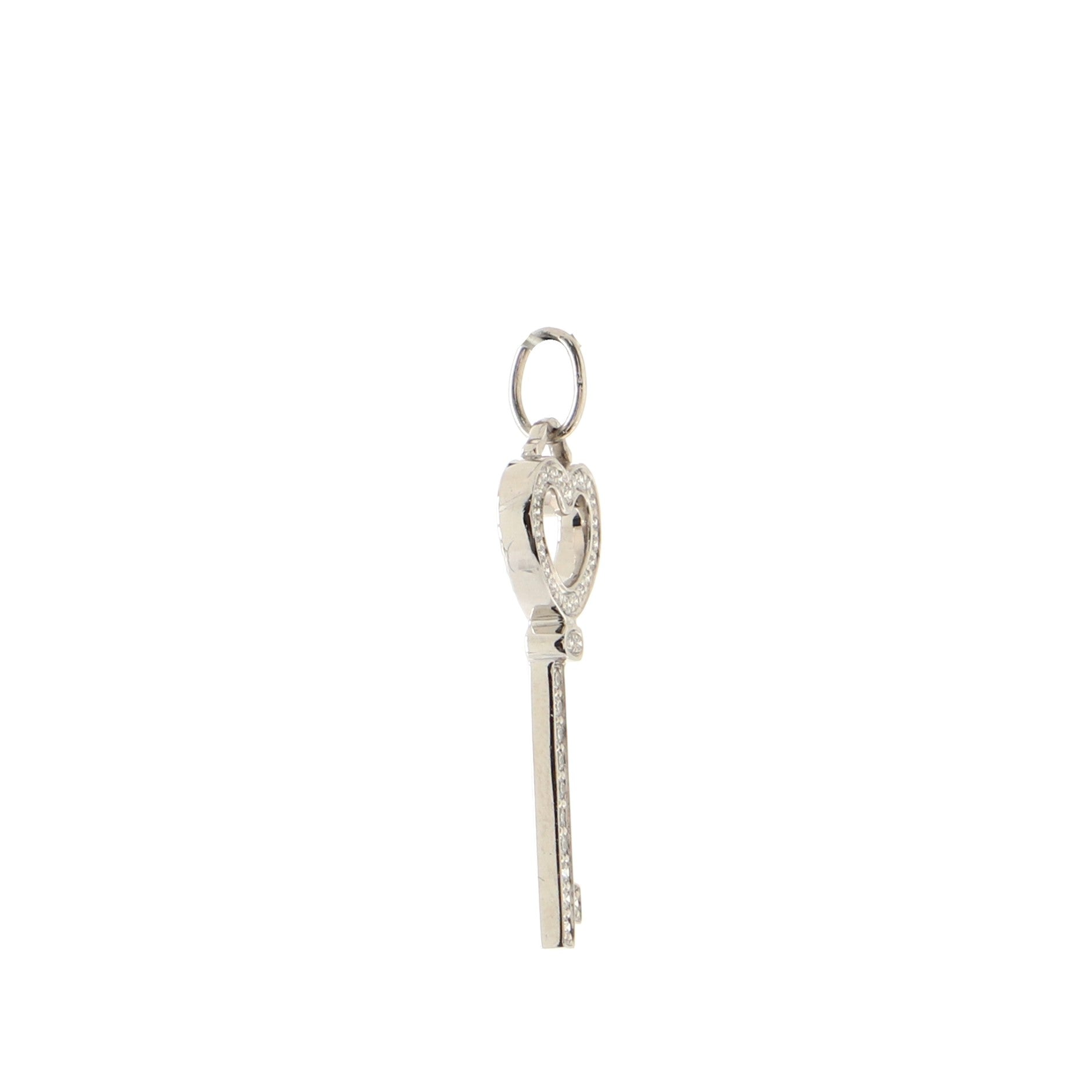 Heart Key Pendant Necklace Platinum with Pave Diamonds Mini