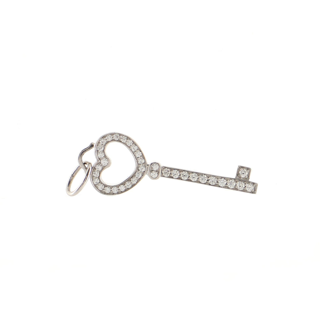 Heart Key Pendant Necklace Platinum with Pave Diamonds Mini