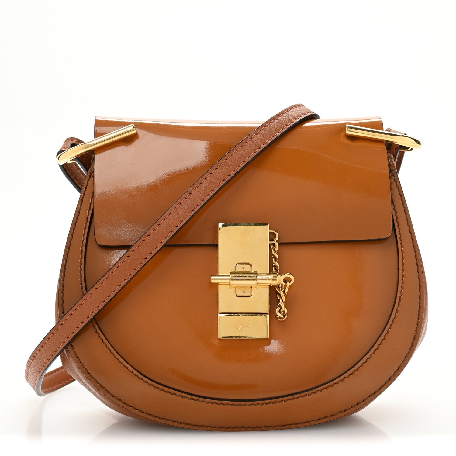 Patent Calfskin Mini Drew Bijou Shoulder Bag Caramel